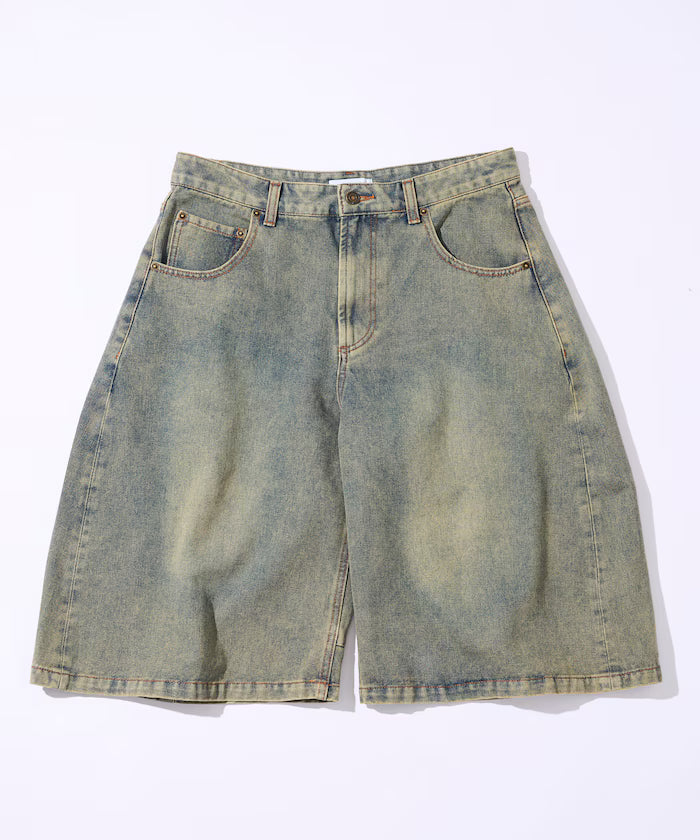 Wide Silhouette Vintage Processed Cropped Curve Denim Shorts