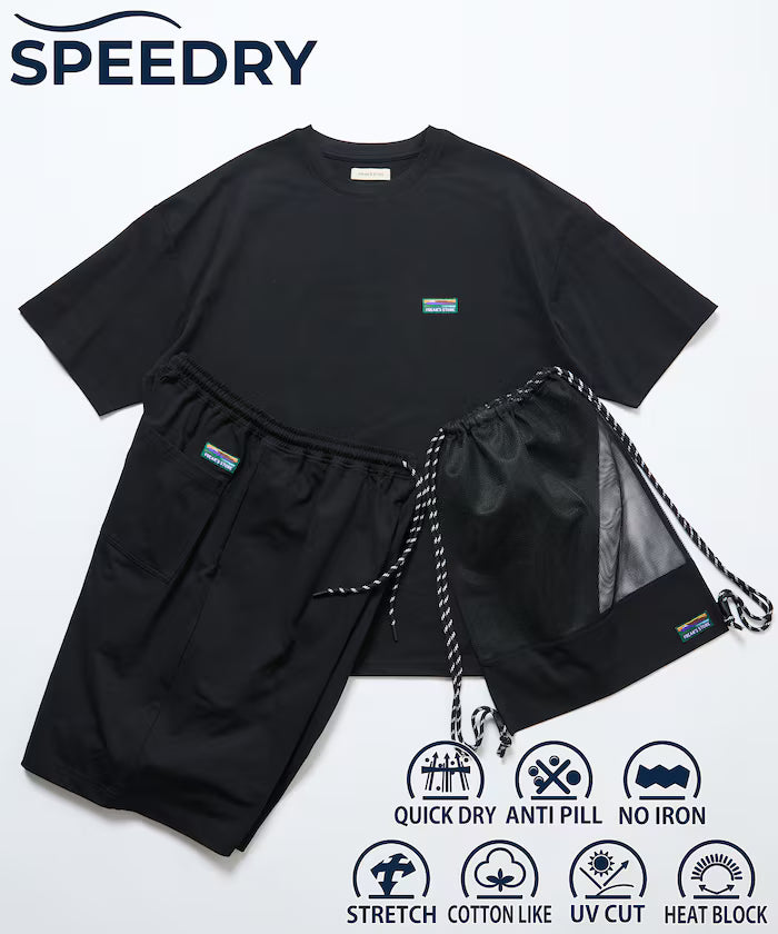 SPEEDRY Set with Bag Stretch Setup/T-Shirt/Shorts/3 in 1 /Rash Guard/Quick Dry/UV Cut/Heat Shield 【Limited Edition】 - Black