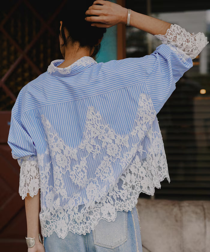 Lace Docking Stripe Shirt - Blue