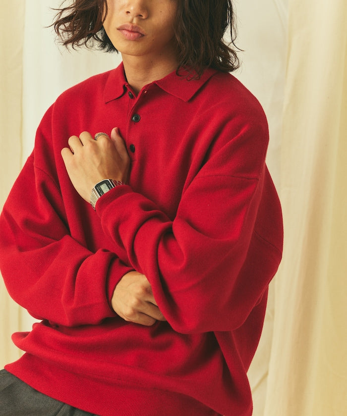 Relax Fit Relax Fit Sweat-like Polo Collar Knit [Limited Edition] - Red