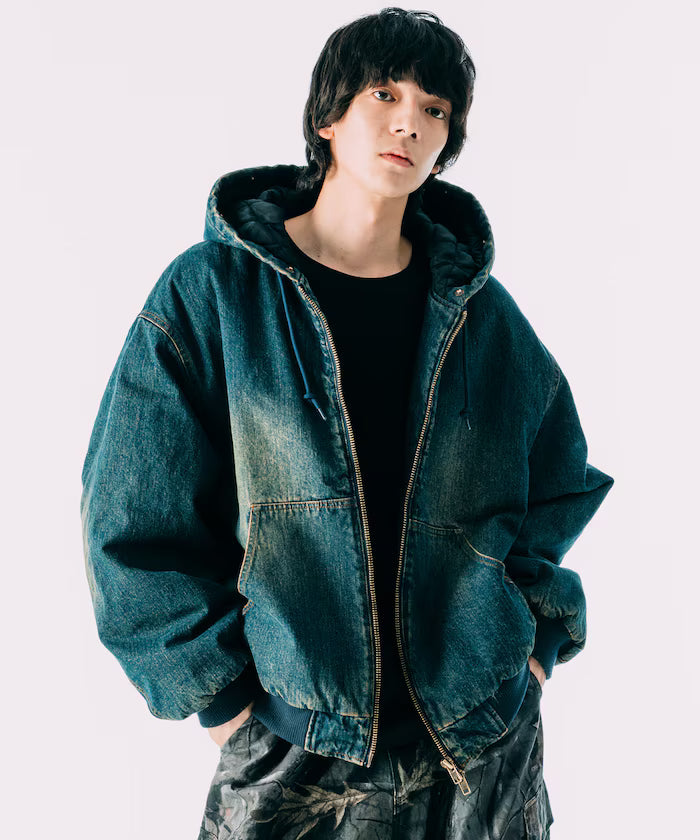 2way fake fur zip-up padded hooded jacket with detachable fur
