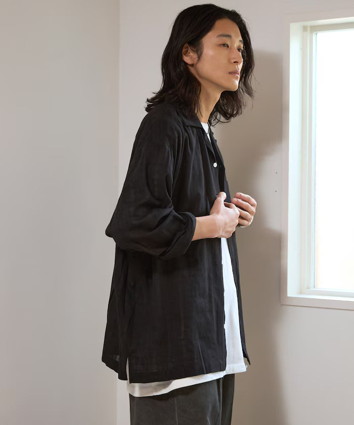 Dobby Woven Long Sleeve Open Collar Shirt / Big Silhouette