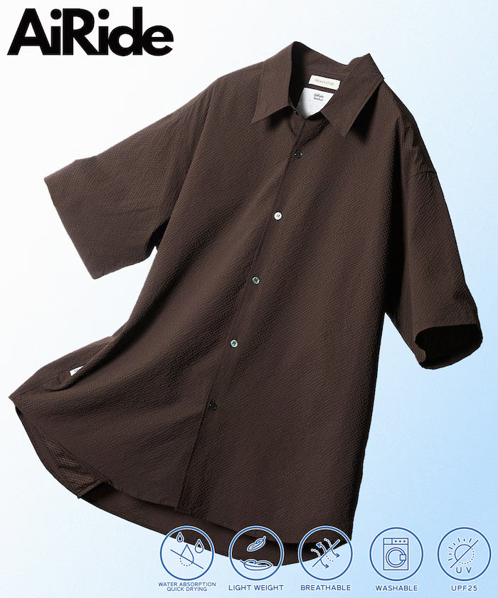 AiRide/AiRide Relax Fit Short Sleeve Seersucker Shirt/Pocketable/Quick Dry/UV Cut [Limited Edition] - Brown