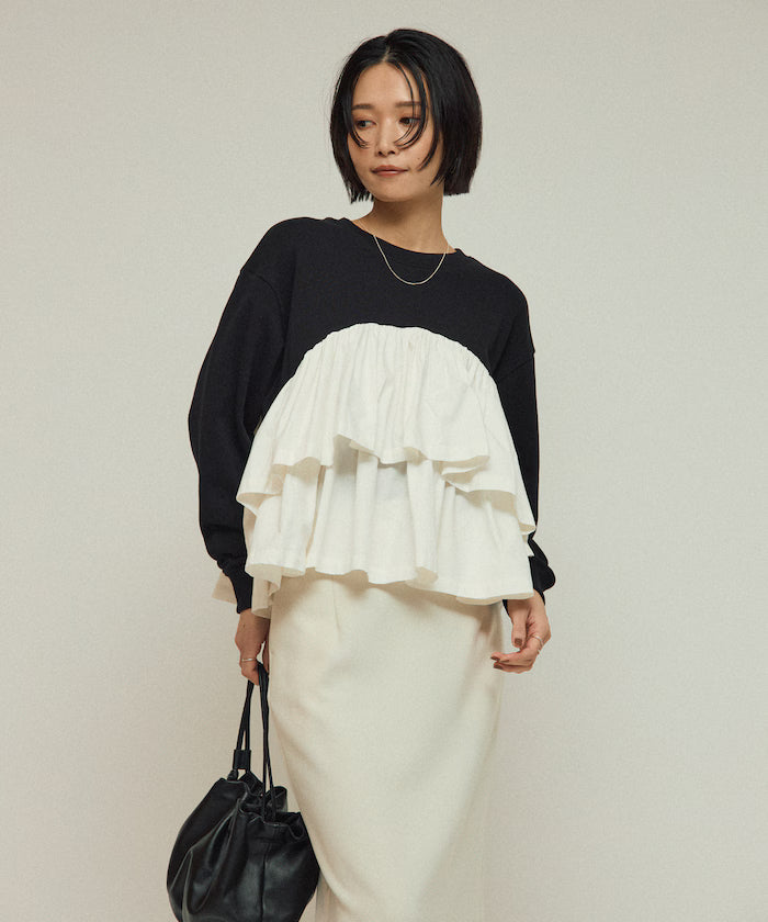Organic Cotton Docking Frill Sweat / Relaxed Fit / Backed Sweat
