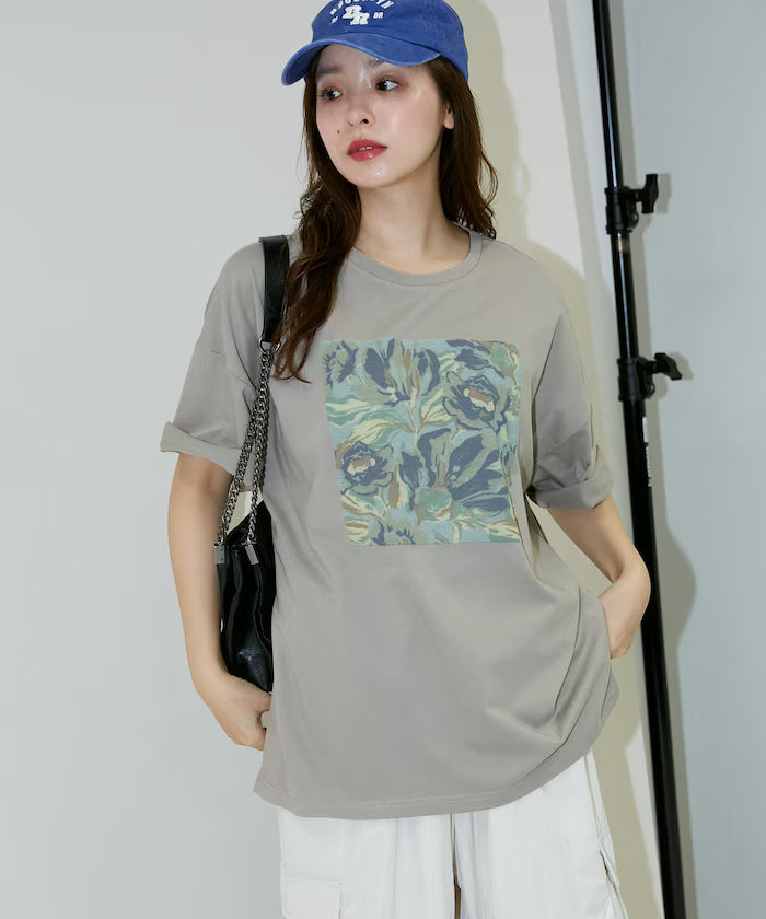 Flower Nuance Art Box Print Big Silhouette T-Shirt Limited Release