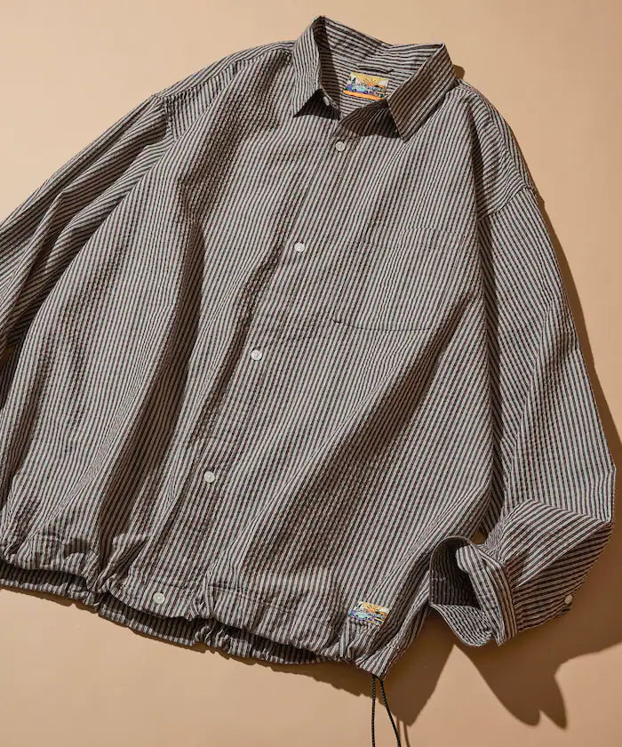 FREAK'S STORE for BEACH & FES Seersucker Spindle Regular Collar Long Sleeve Shirt