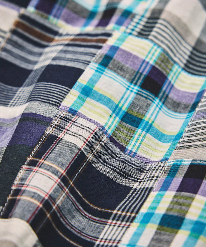 Indian-made Relaxed Fit Madras Check Patchwork Button-down Short Sleeve Shirt