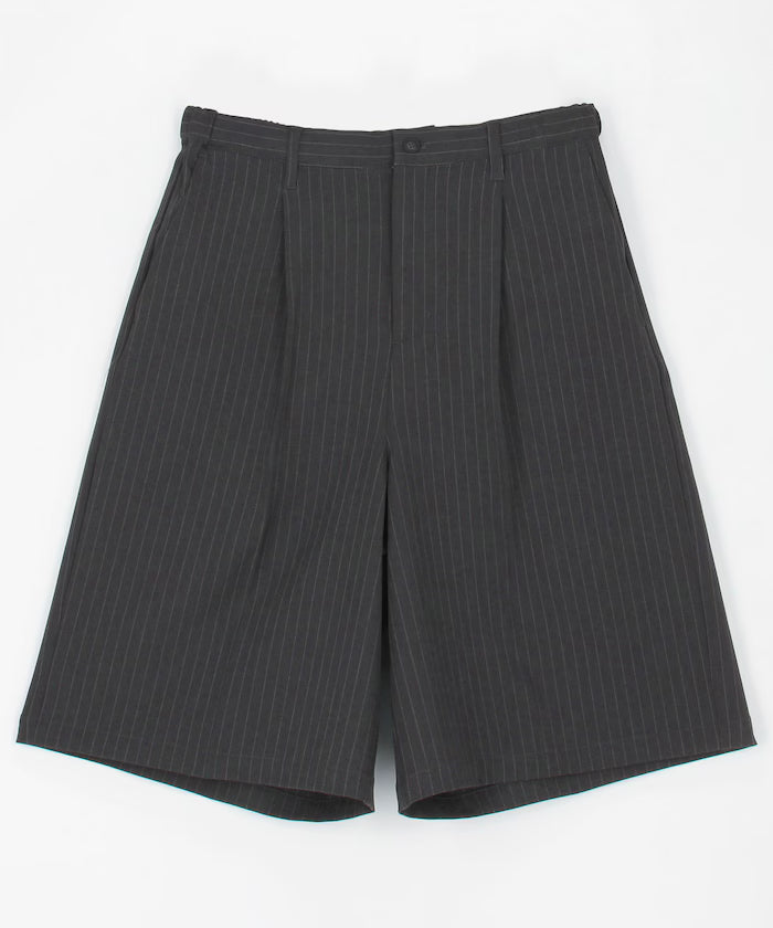 1-Tack Baggy Silhouette Slacks Short Pants - Gray Stripe