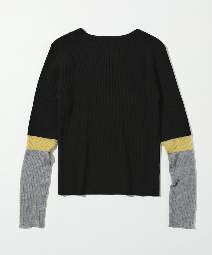 Functional material silk blend color block knit pullover / anti-pill / machine washable