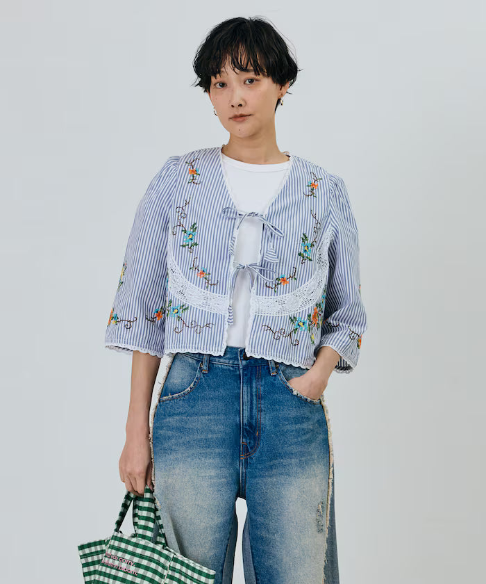 India Flower Cross Embroidery Lace Bolero