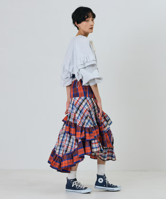 Check x Check Asymmetrical Frill Skirt