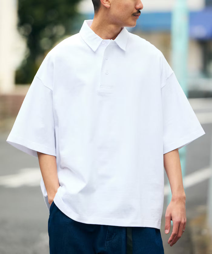 9 oz Heavyweight Big Silhouette heavyweight polo shirt/oversized polo 【limited edition】 - White