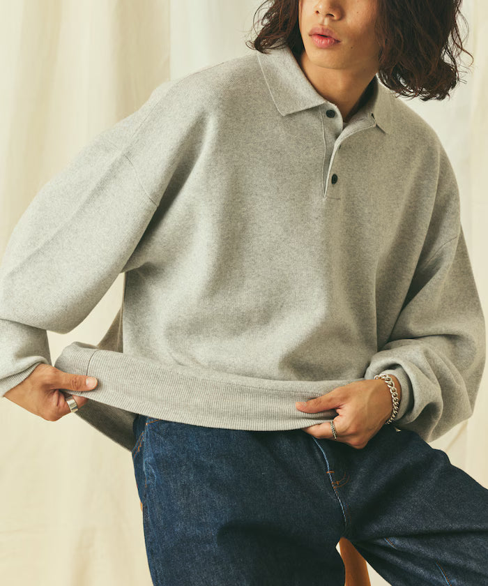 Relax Fit Relax Fit Sweat-like Polo Collar Knit [Limited Edition] - Ash Gray