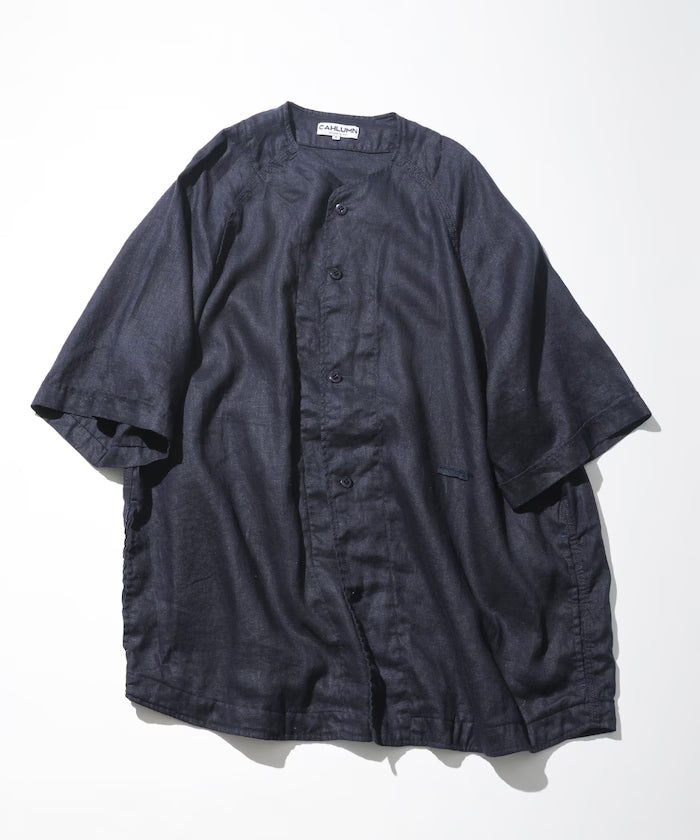 Linen Baseball Shirt - Navy