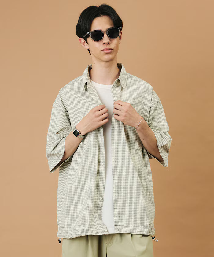FREAK'S STORE for BEACH & FES Seersucker Spindle Regular Collar Short Sleeve Shirt