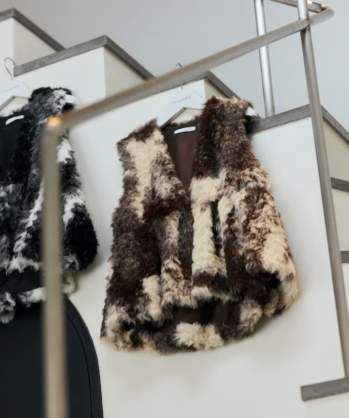 Peplum Silhouette Cow Print Fake Fur Vest