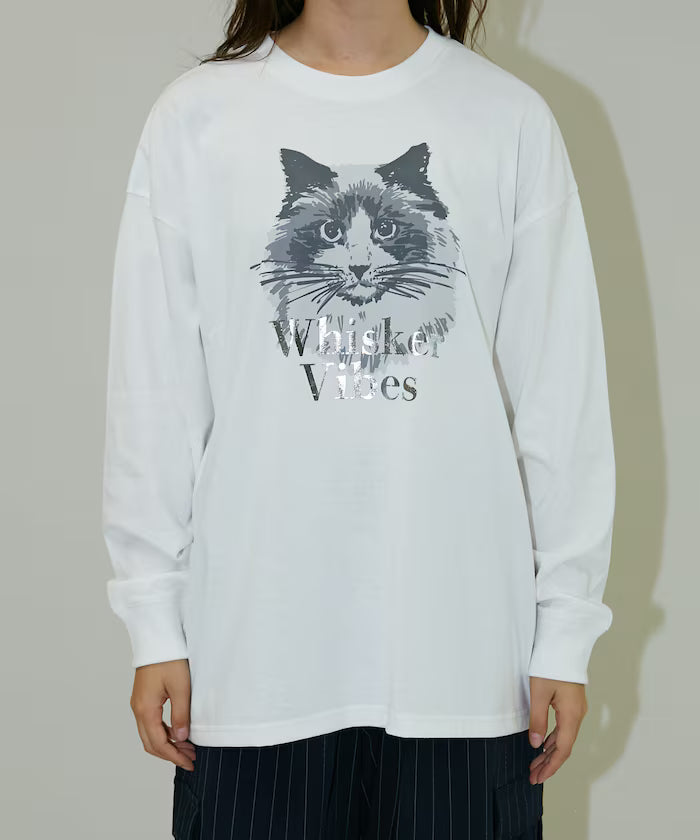 Handwritten-style Cat Print Foil Logo Long Sleeve T Limited Edition