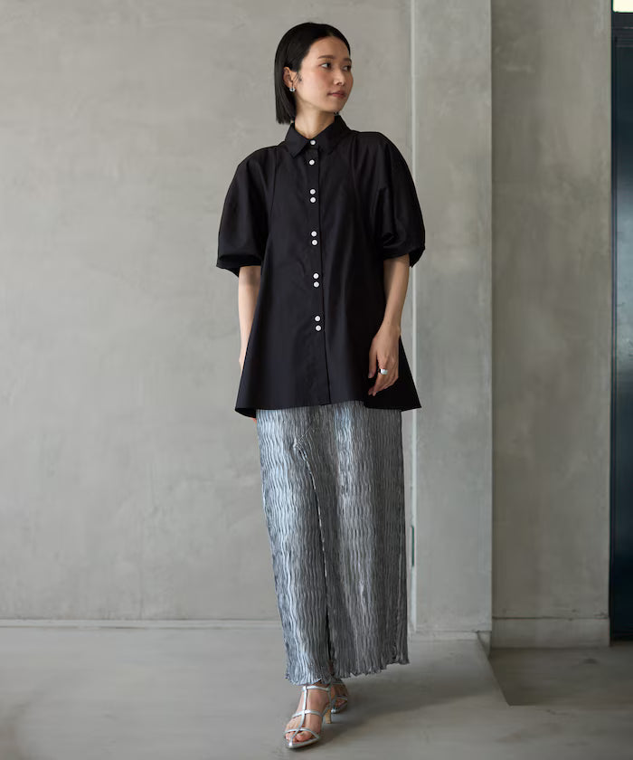 Switching Design Balloon Sleeve Shirt / 5-Minute Sleeve Blouse