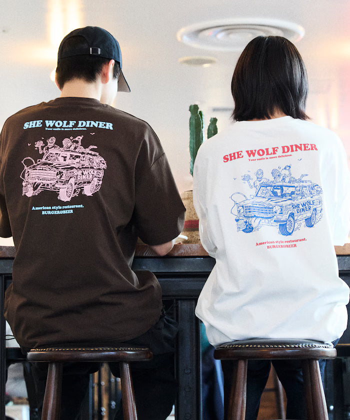 Limited Release SHE WOLF DINER × FREAK'S STORE Shewolf Diner Exclusive Big Silhouette Back Print T-Shirt Antibacterial Odor Resistance Quick Dry