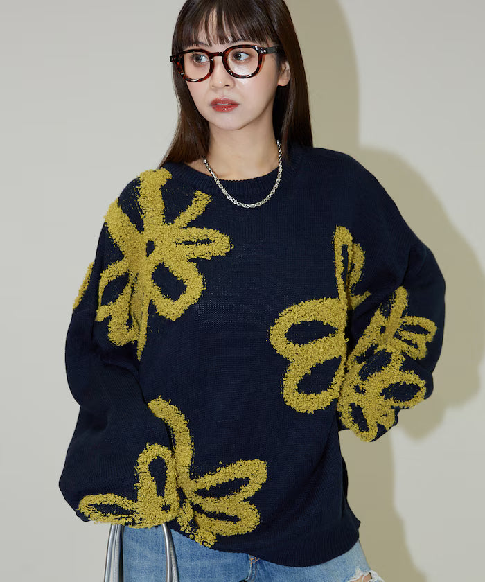 Boucle Flower Pattern Pullover Knit [Limited Edition]
