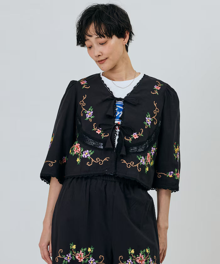 India Flower Cross Embroidery Lace Bolero