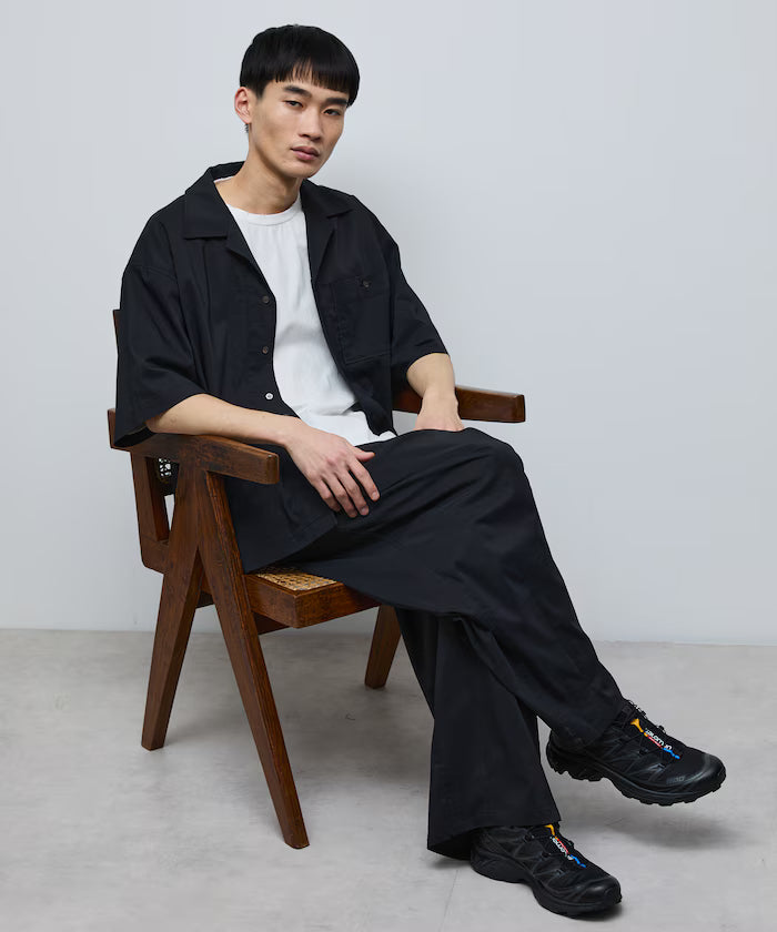 Ramie Blend Oversize Short Sleeve Open Collar Shirt / Easy Care Shirt / Linen Blend Short Sleeve Shirt
