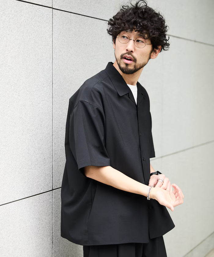 Relaxed Fit Linen Touch Setup/Open Collar Shirt/Wide Slacks [Limited Edition]