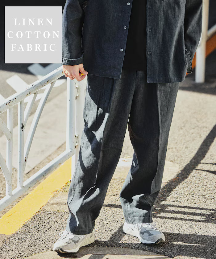 LINEN COTTON EASY SLACKS [Compatible with Setup] - Charcoal Gray