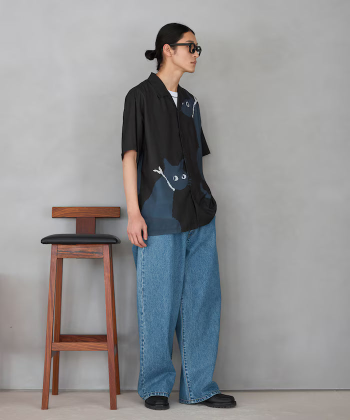 Open Collar Big Pattern Short Sleeve Shirt / Big Silhouette