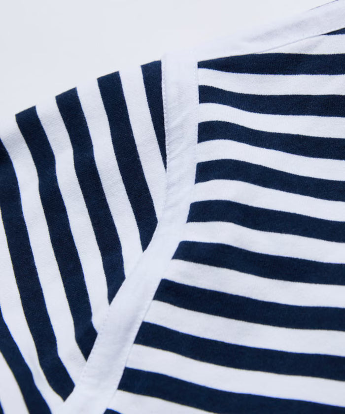 Boat Neck Horizontal Stripe french terry Long Sleeve Tee