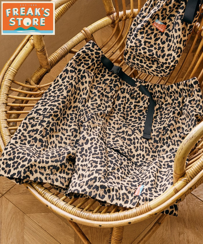 Relaxed Fit Recycled Nylon Webbing Belt Shorts - Leopard
