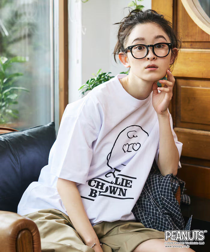 PEANUTS/Peanuts Custom Big Silhouette Crew Neck T-Shirt/Charlie Brown/Heart Eye [Limited Edition]