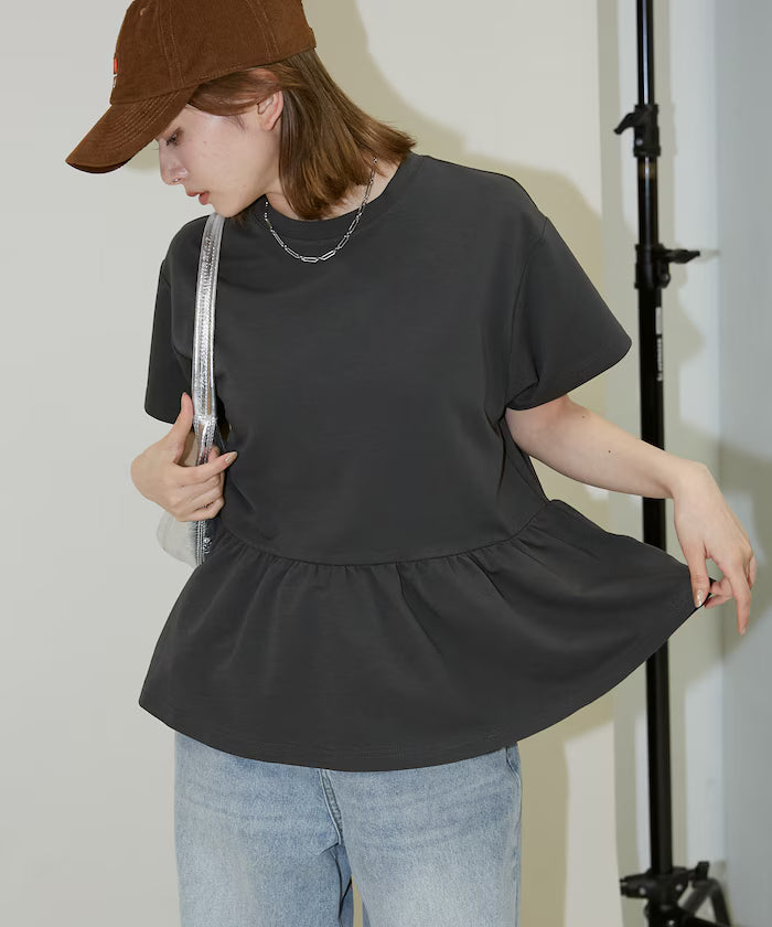 <Contact Cooling> Cool Ponchi Peplum T-Shirt Limited Edition - Charcoal Gray