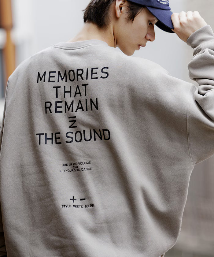 Big silhouette one-point embroidery back print hem code crew neck sweatshirt 【limited edition】 - Greige