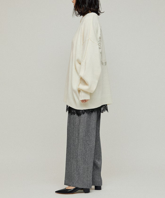 Lace Layered Slacks / Center Press Wide Slacks