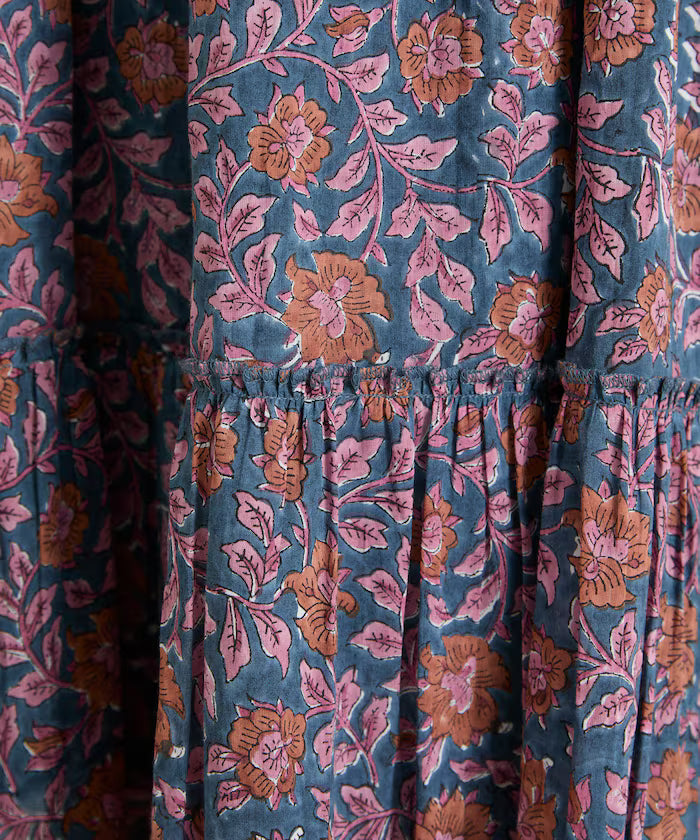 India Woodblock Flower Print Cami Dress
