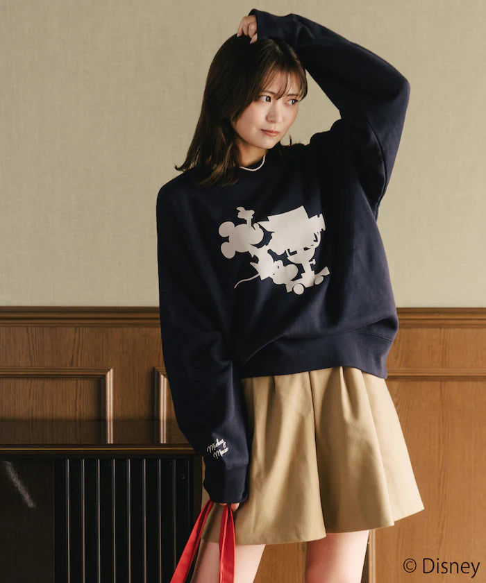 FREAK'S STORE×Ami Maeda/Disney/Mickey Mouse/Mickey Mouse/Flock Print Sweatshirt [Limited Edition] - Navy