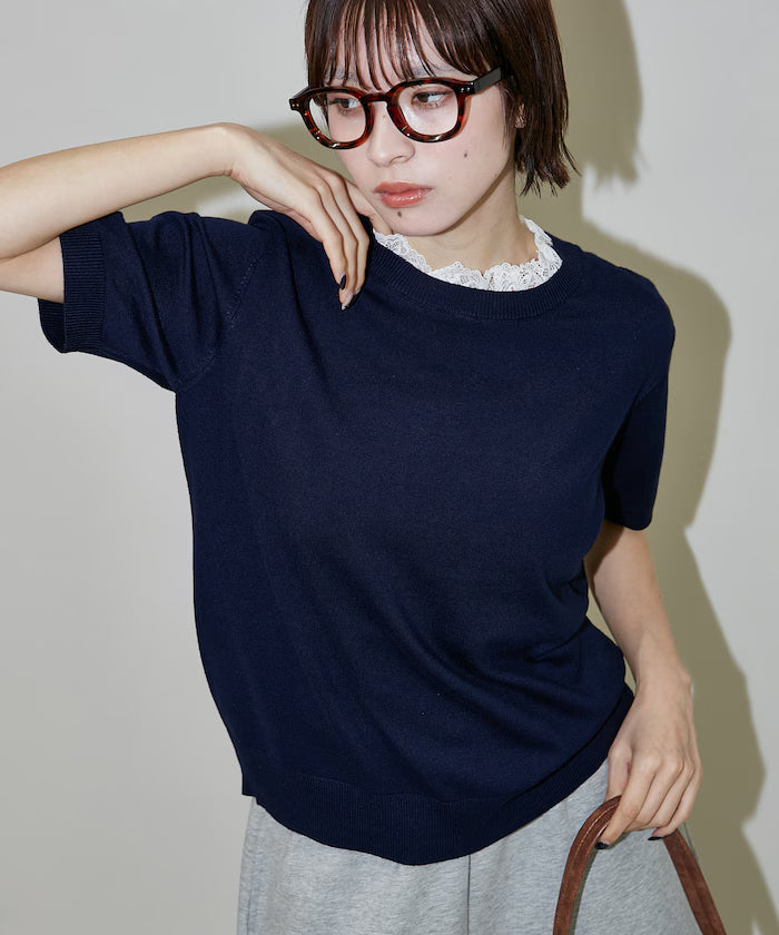 Lace Docking Short Sleeve Knit Top Limited Edition