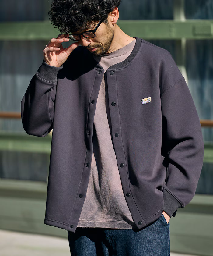 Big Silhouette Cardboard One Point Logo Snap Button Spindle Sweat Cardigan - Charcoal Gray