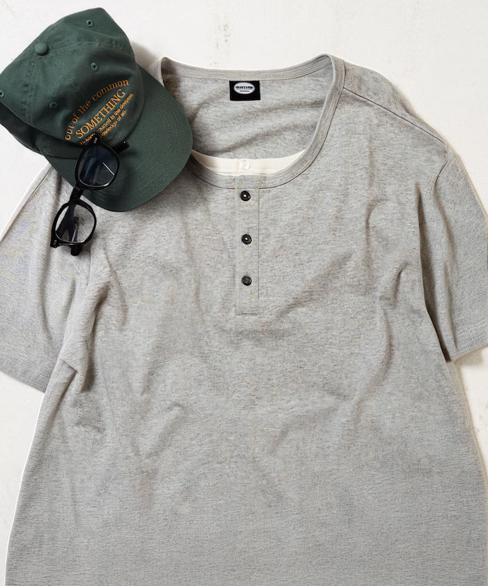 Fake Layered Henry Neck Cut-and-sew Short Sleeve T-shirt [Limited Edition]