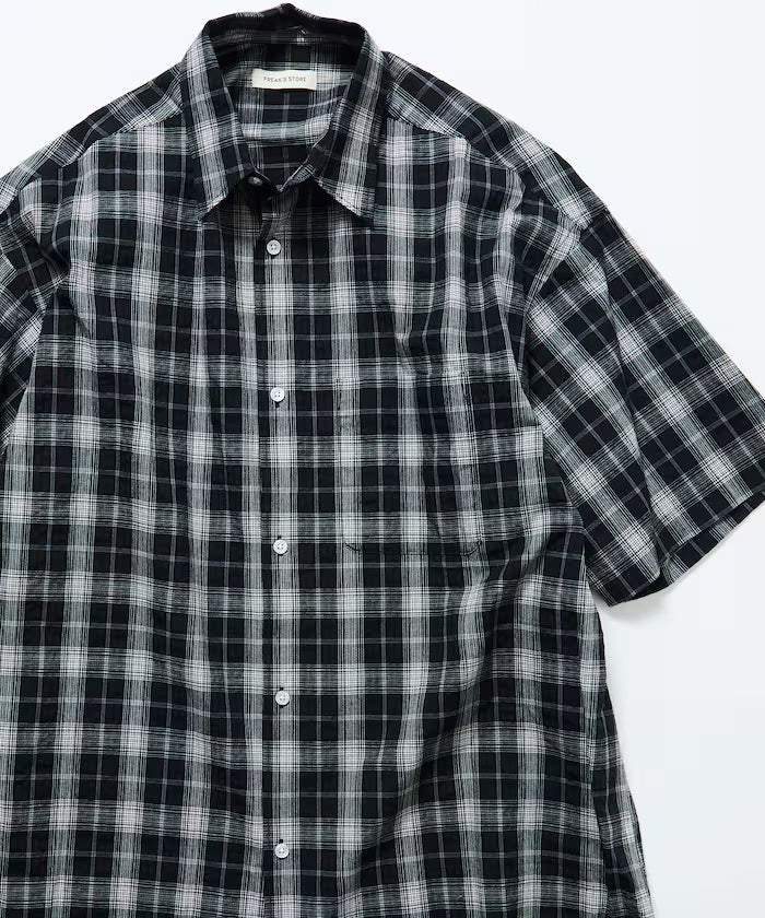 Relax Fit Regular Collar Sheer Seersucker Short Sleeve Shirt 【Limited Edition】 - BK Check