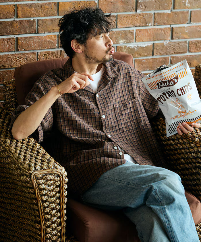 AUSTRALIAN COTTON Open Collar Check Shirt Short Sleeve