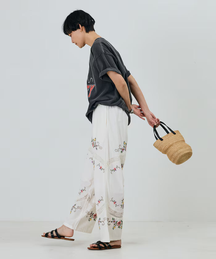 India Flower Cross Embroidery Lace Pants