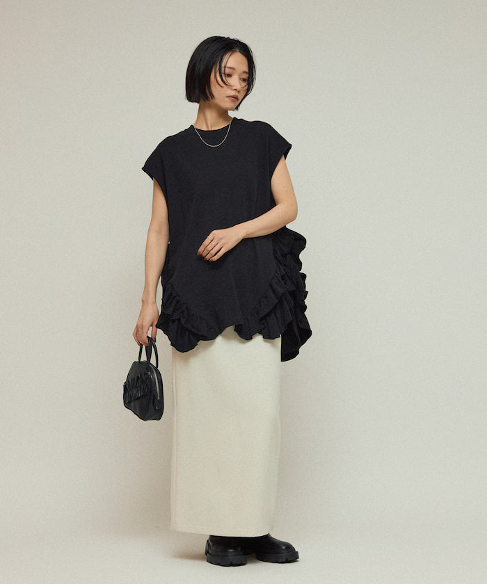 Organic Cotton Frill Hem Top / Relaxed Fit / French Terry Sweat / Best