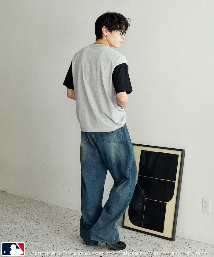 Limited Edition Custom MLB Logo Print Henley Neck Oversized T-Shirt