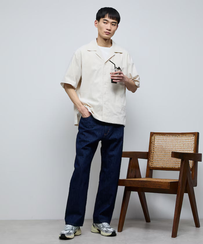 Ramie Blend Oversize Short Sleeve Open Collar Shirt / Easy Care Shirt / Linen Blend Short Sleeve Shirt
