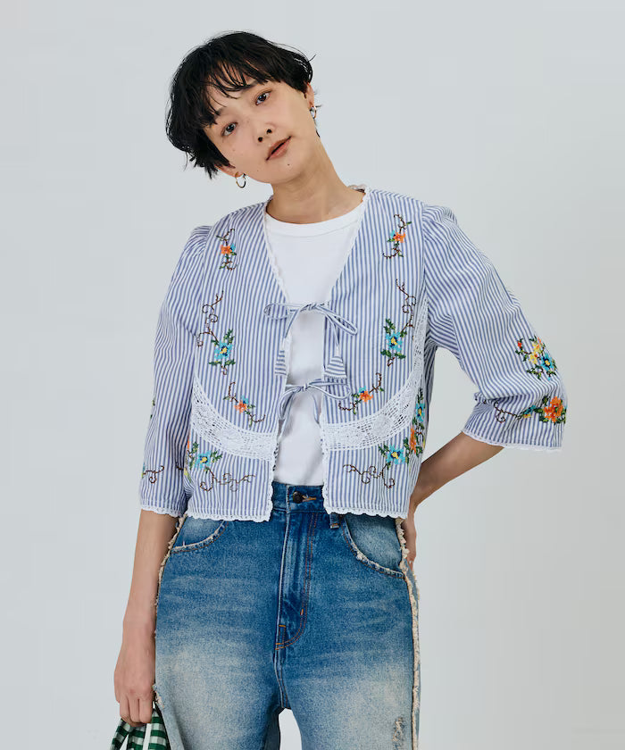 India Flower Cross Embroidery Lace Bolero
