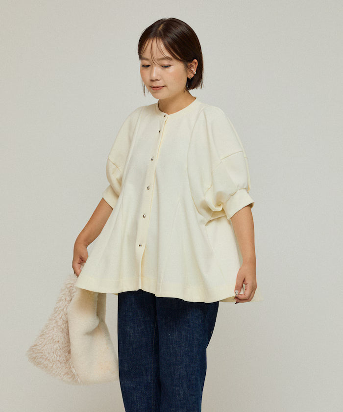 Cardigan with Peplum and Puff Sleeves