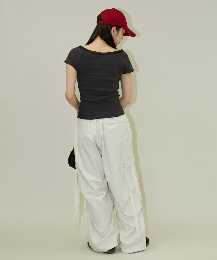 Collar Lace Contrast Henry Rib T-Shirt