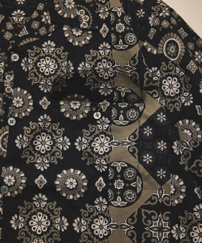 [New color added] Indian-made Relaxed Fit Batik Pattern Print Open Collar Shirt Short Sleeve Small Pattern
